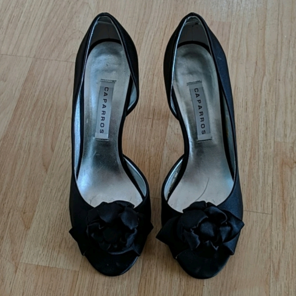 Caparros Black Rosebud Peep Toe Heels